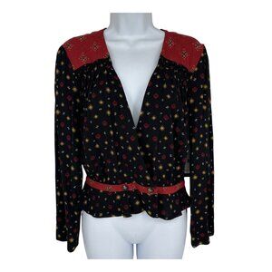 Free People Top Where We Roam Crossover Wrap Long Sleeve Printed Blouse Size S